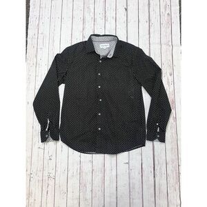 Mens Black /White Polka Dot Long Sleeve Button Down Shirt Medium Thomas Sterling